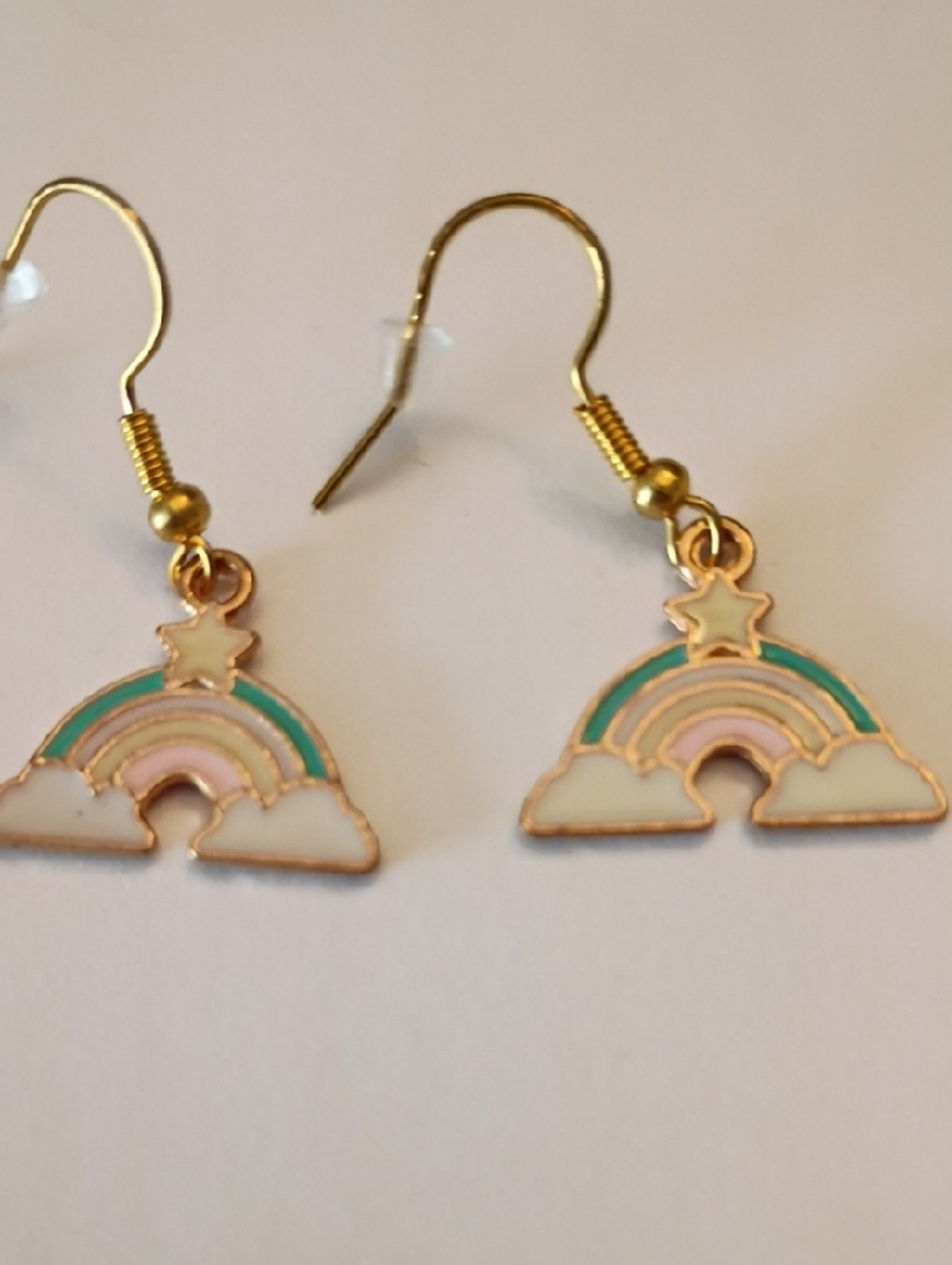 Clearance Gold Rainbow Cloud Drop Earrings - Pastel Pink & Teal